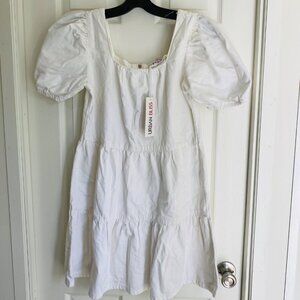 Urban Bliss White Puff Sleeve Tiered Cotton Dress With Back Zipper Closure  NWT